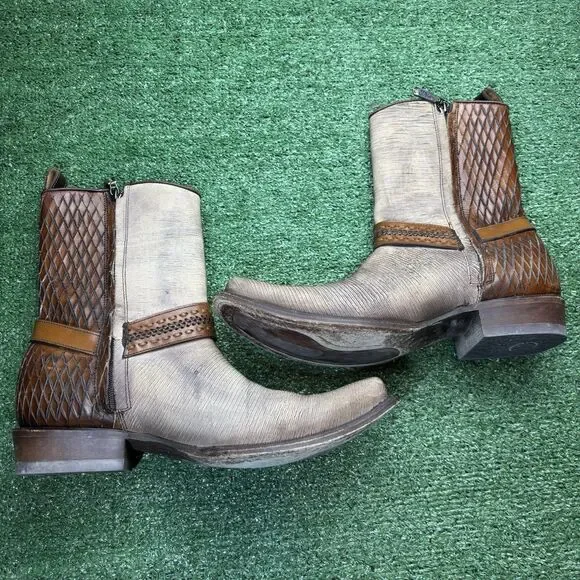 Cuadra Brown Half Python Boots Side Zip Rubber Sole US 10.5 Mex 29.5 Square Toe
